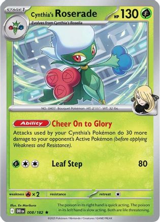 Cynthia's Roserade 008/182  - Reverse Holofoil SV10 Destined Rivals - Rare