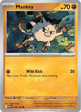 Mankey 090/182  - Reverse Holofoil SV10 Destined Rivals - Common