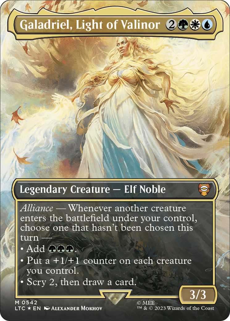 Galadriel, Light of Valinor (Borderless) (Surge Foil) (LTC-542) - Tales of Middle-earth Commander Foil