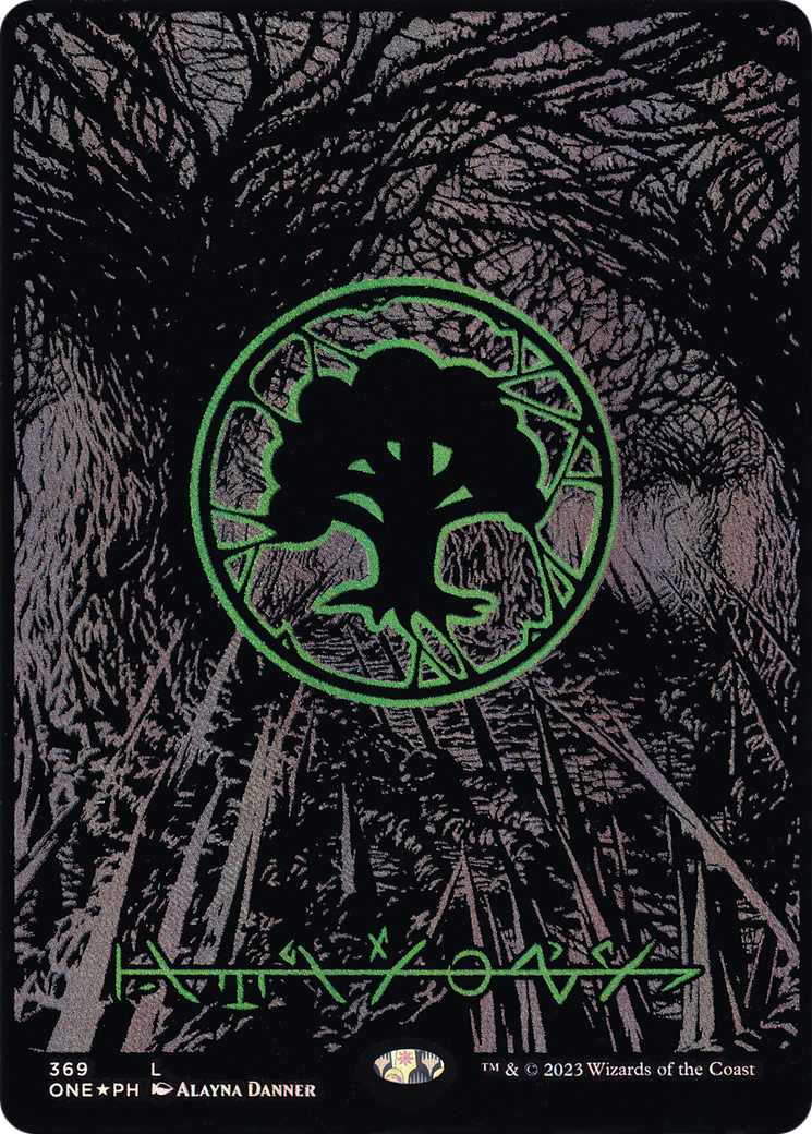 Forest (Phyrexian) - Full Art (Oil Slick Raised Foil) [ONE - 369]