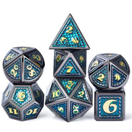 Dice Habit: 16mm Solid Metal Poly Dice Set (7) – Dragonscale, Atlantis
