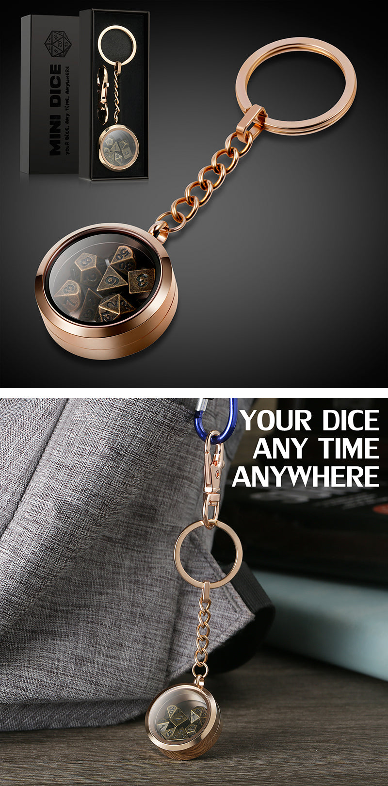 Mini Dice Keychain - Rose Gold
