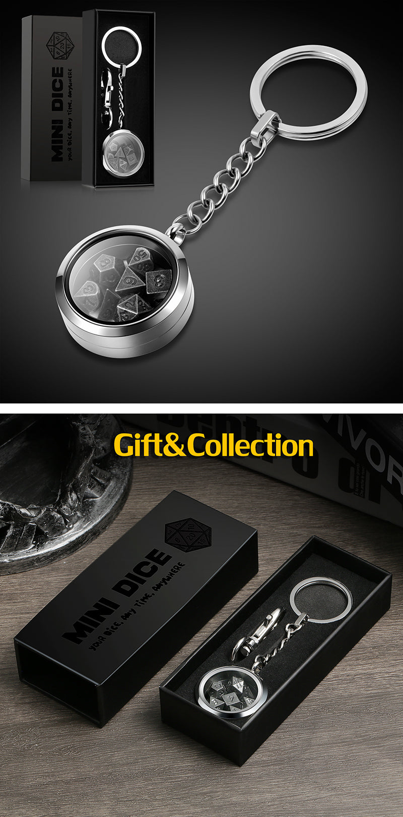 Mini Dice Keychain - Silver