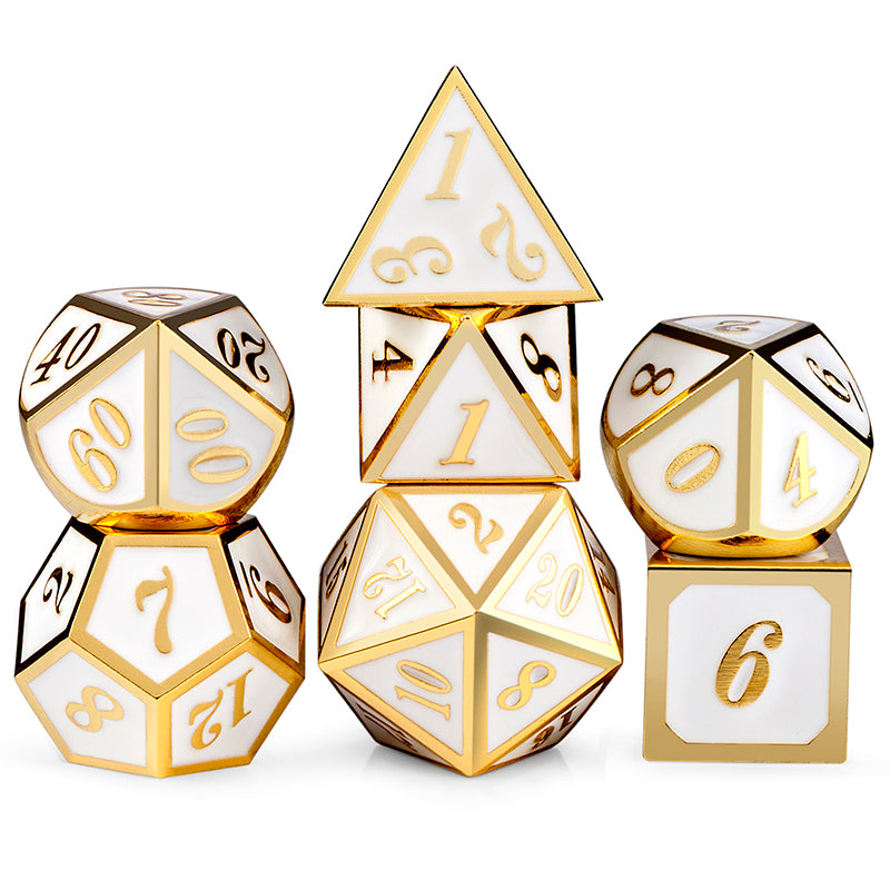 Metal & Enamel Dice Set (7pcs) [White & Gold]