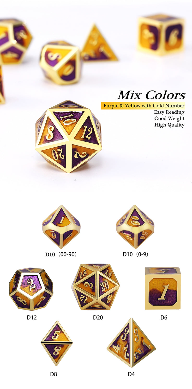 Metal & Enamel Dice Set (7pcs) [Violas]