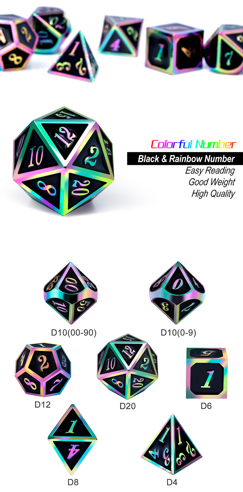 Black Iridescence Dice Set - 7pcs