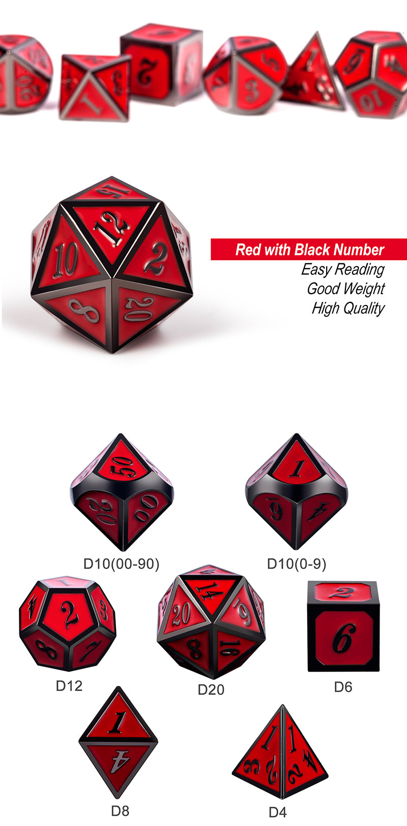 Metal & Enamel Dice Set (7pcs) [Rose & Gunmetal]