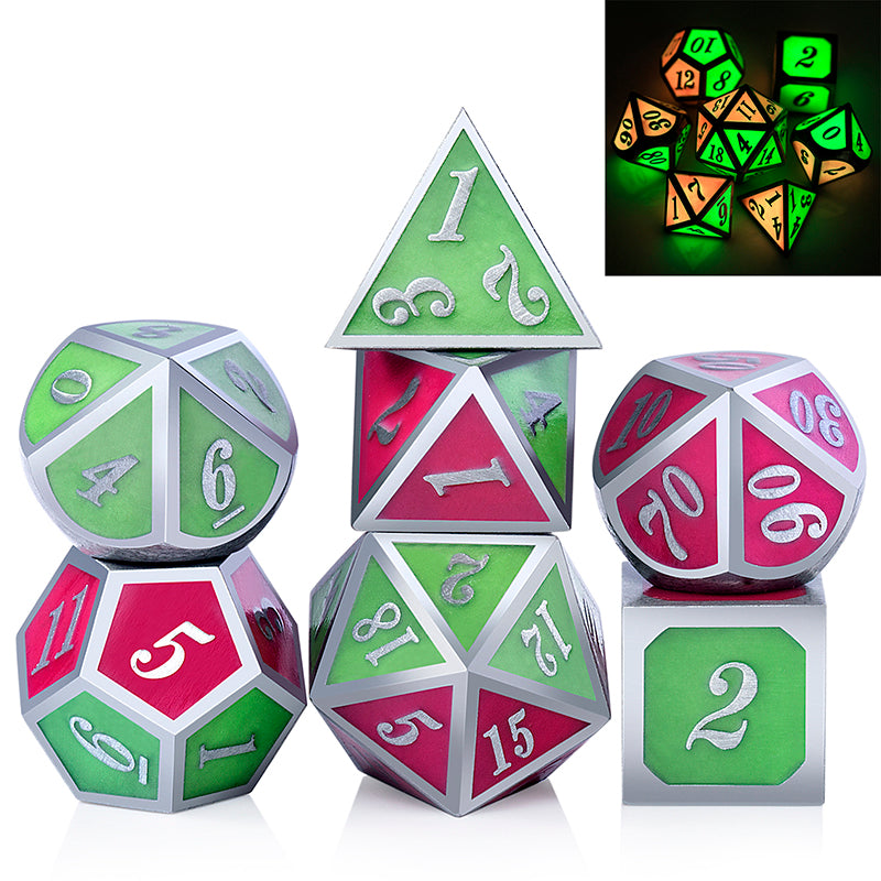 Metal & Enamel Dice Set (7pcs) [Watermelon Glow]