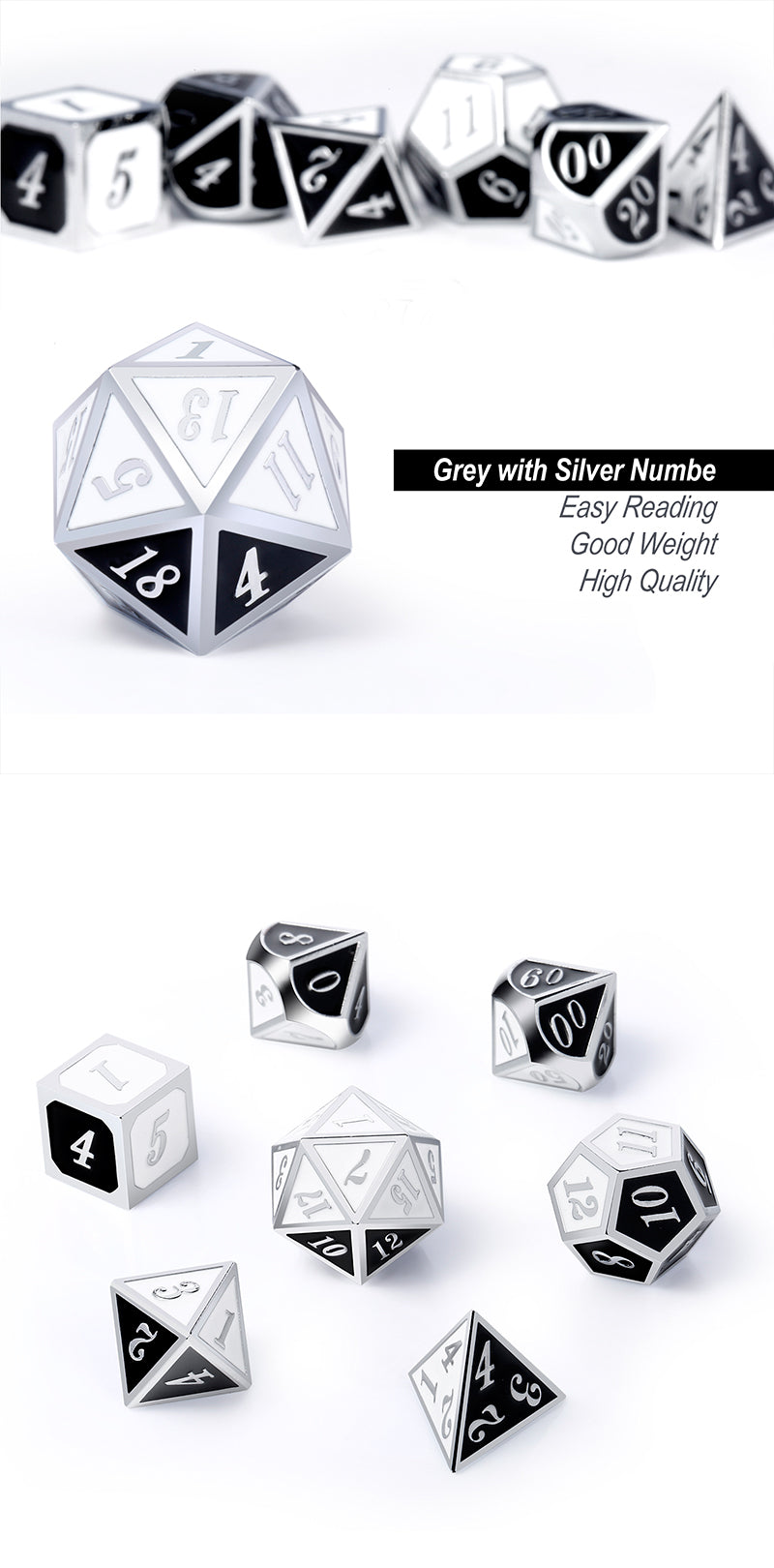Metal & Enamel Dice Set (7pcs) [Panda]