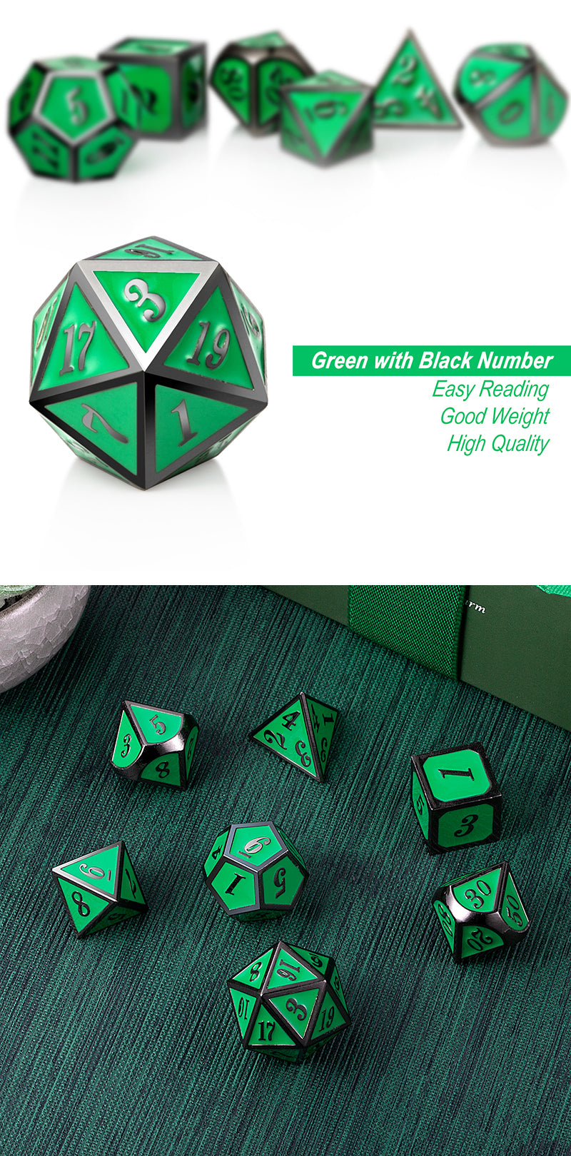 Metal & Enamel Dice Set (7pcs) [Apple & Gunmetal]