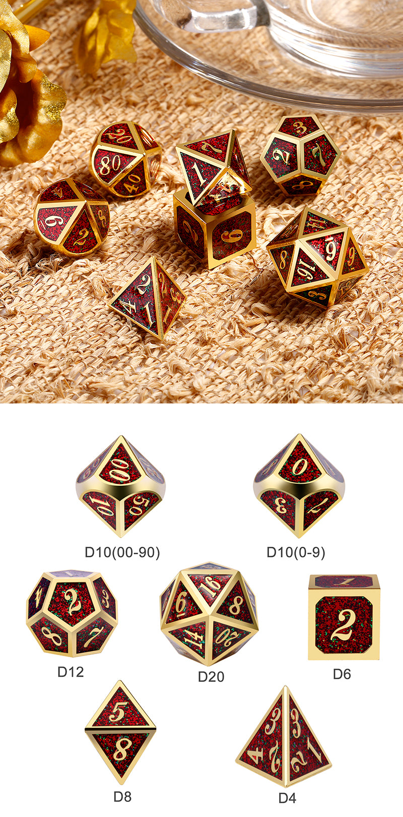 Metal & Enamel Dice Set (7pcs) [Fireflies]