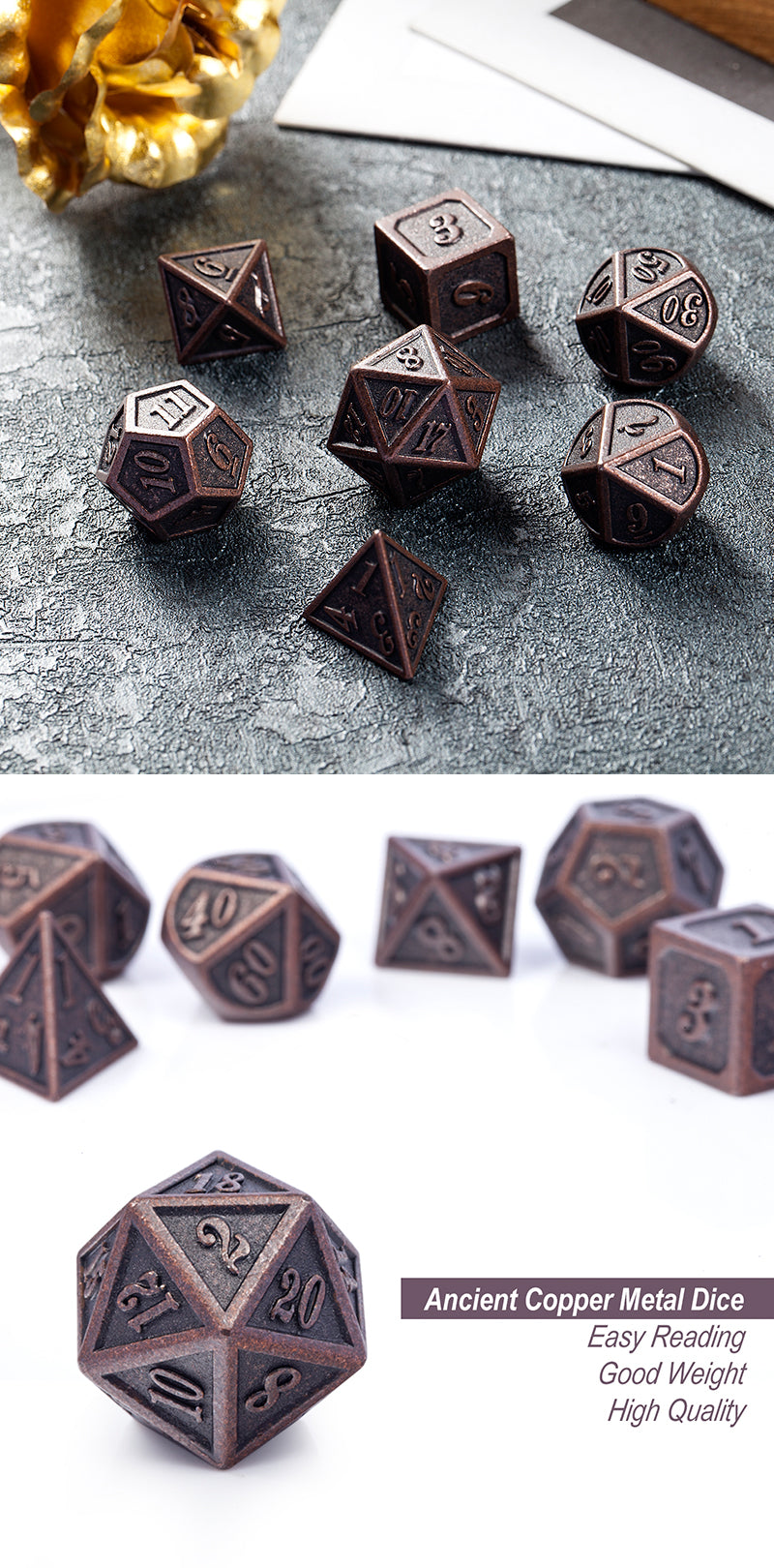 Metal & Enamel Dice Set (7pcs) [Copper]
