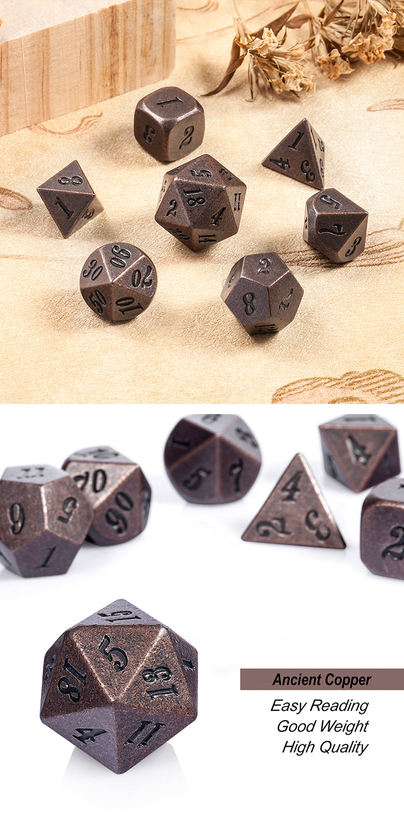 Metal & Enamel Dice Set (7pcs) [Crude Copper]