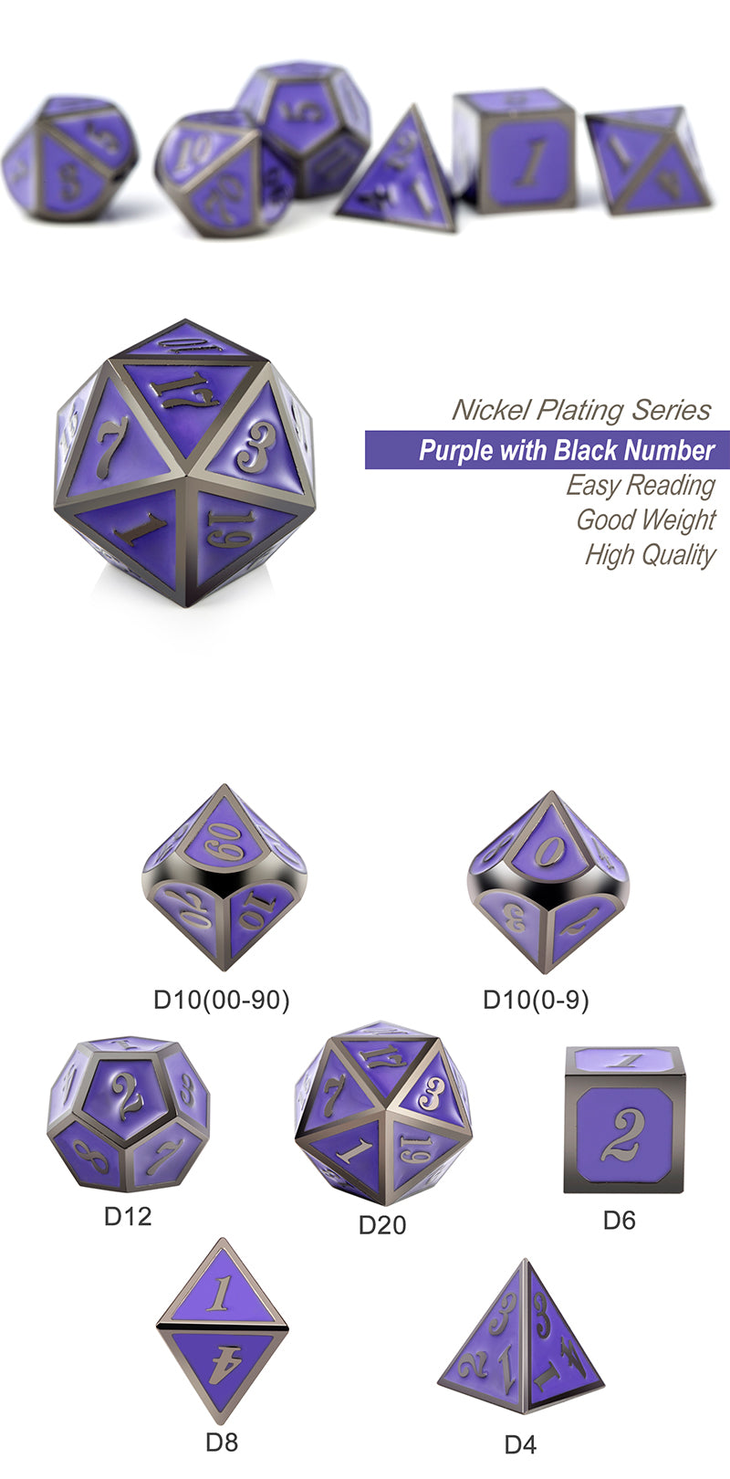 Metal & Enamel Dice Set (7pcs) [Grape & Gunmetal]