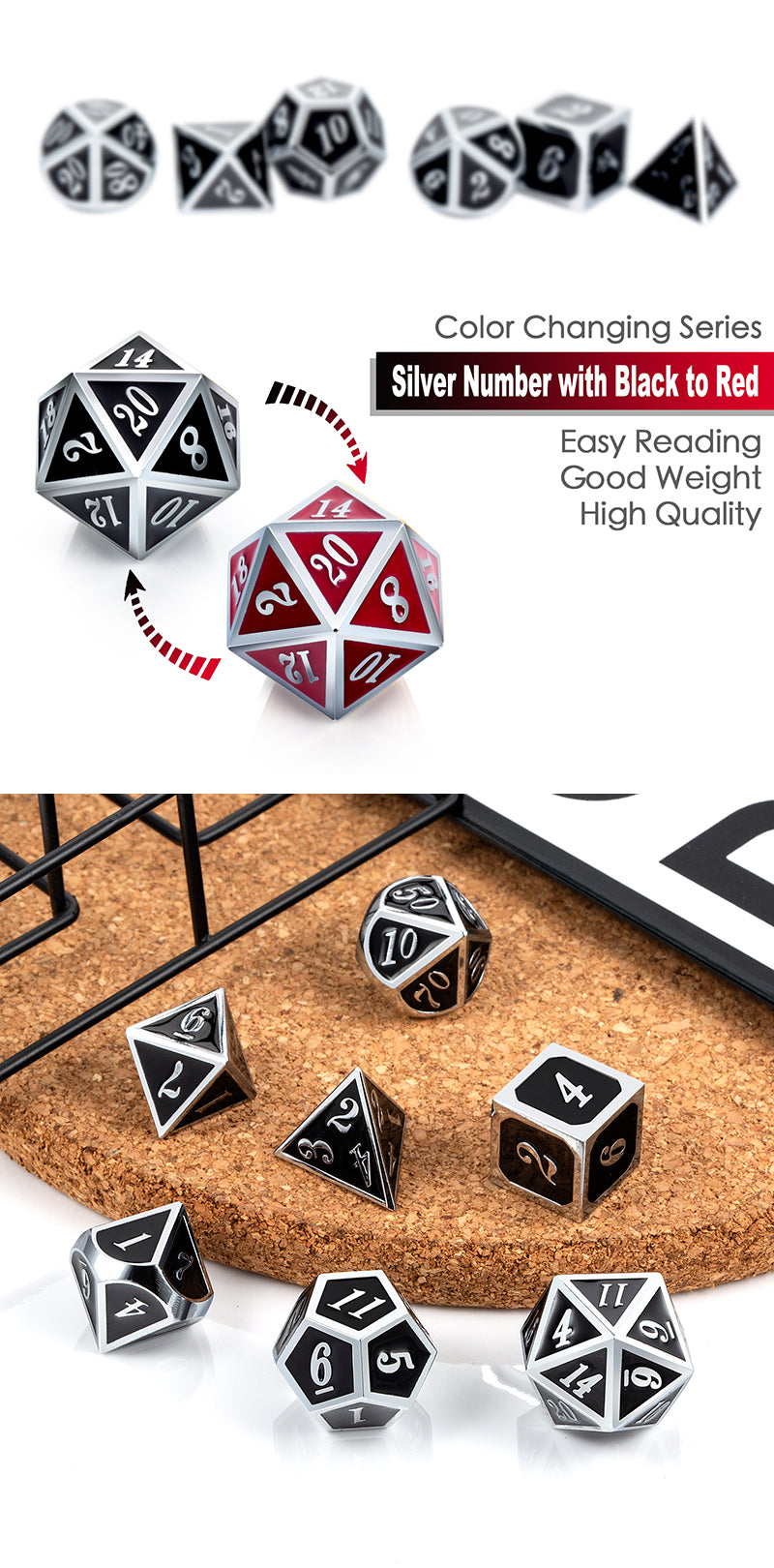 Metal & Enamel Dice Set (7pcs) [Shift Red & Silver]