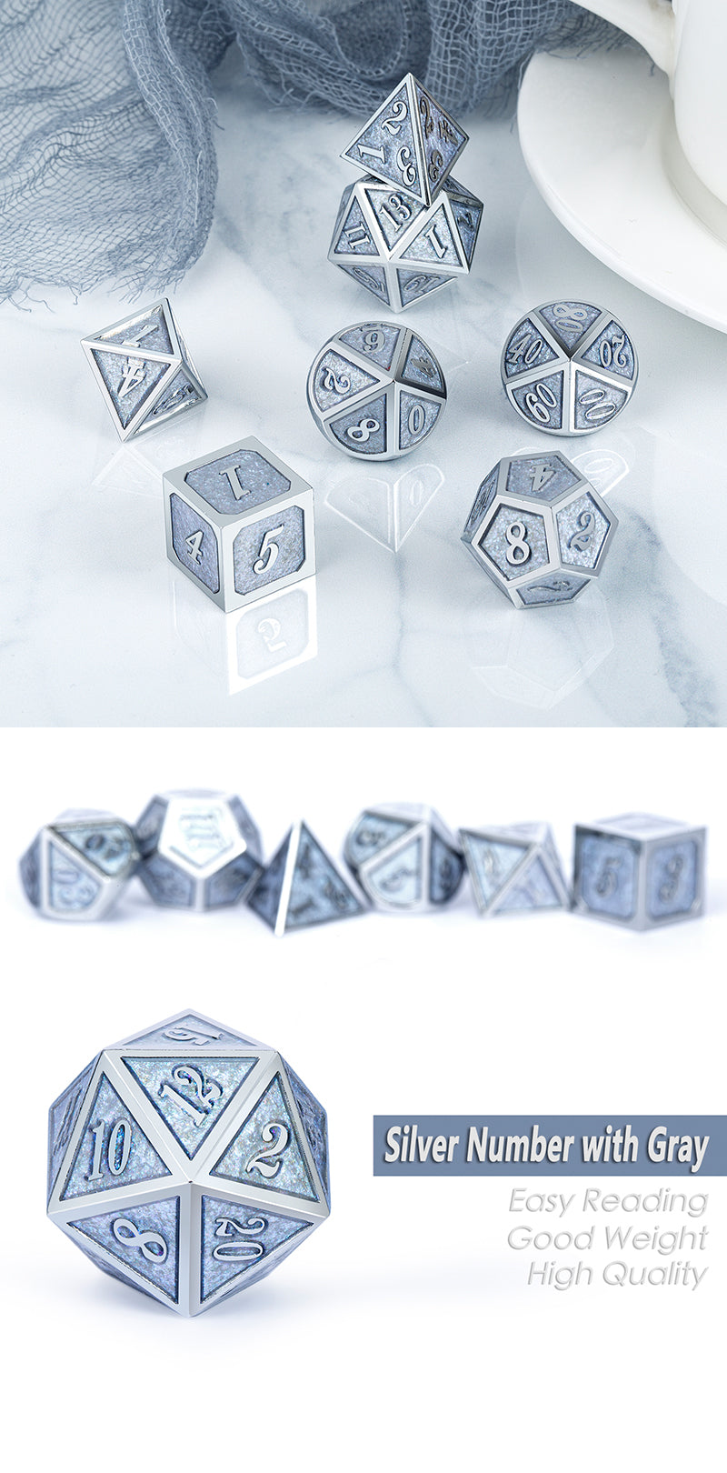 Metal & Enamel Dice Set (7pcs) [Ice]