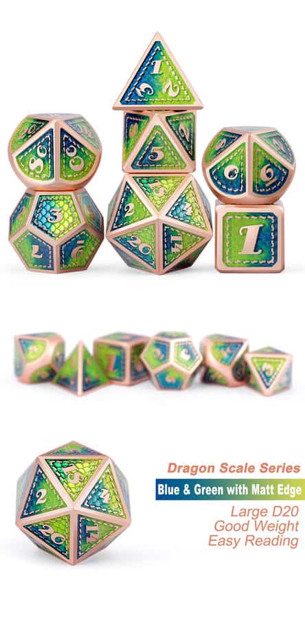 Island – 7 Piece Dragon Scale Metal and Enamel Dice Set