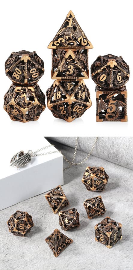 Hollow Dice Set (7pcs) Dragon Brass