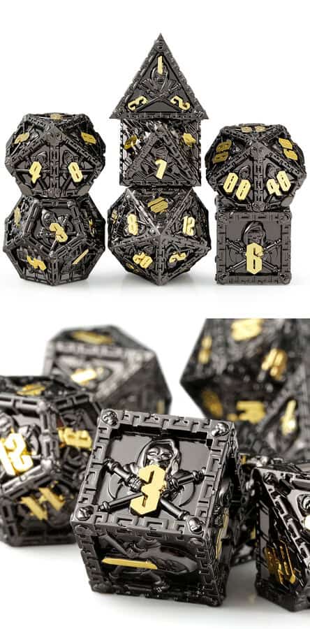Metal & Enamel Dice Set (7pcs) (Reaper) [Black & Gold]