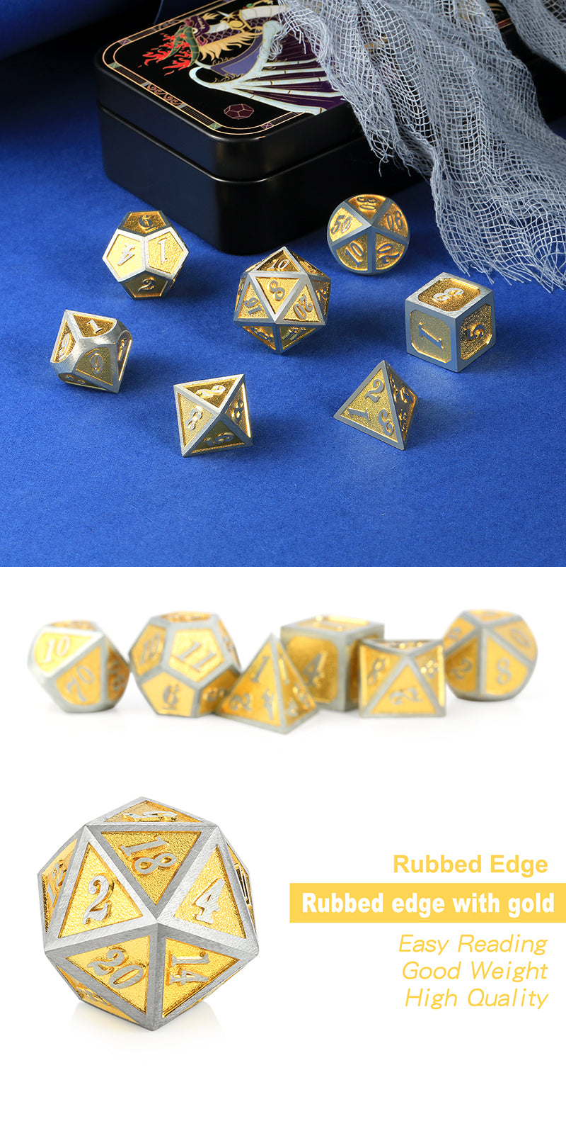 Metal & Enamel Dice Set (7pcs) [Golden]