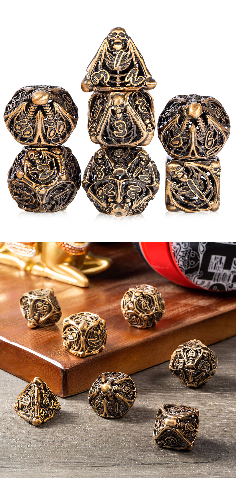 Hollow Dice Set (7pcs) (Skeleton) [Brass]