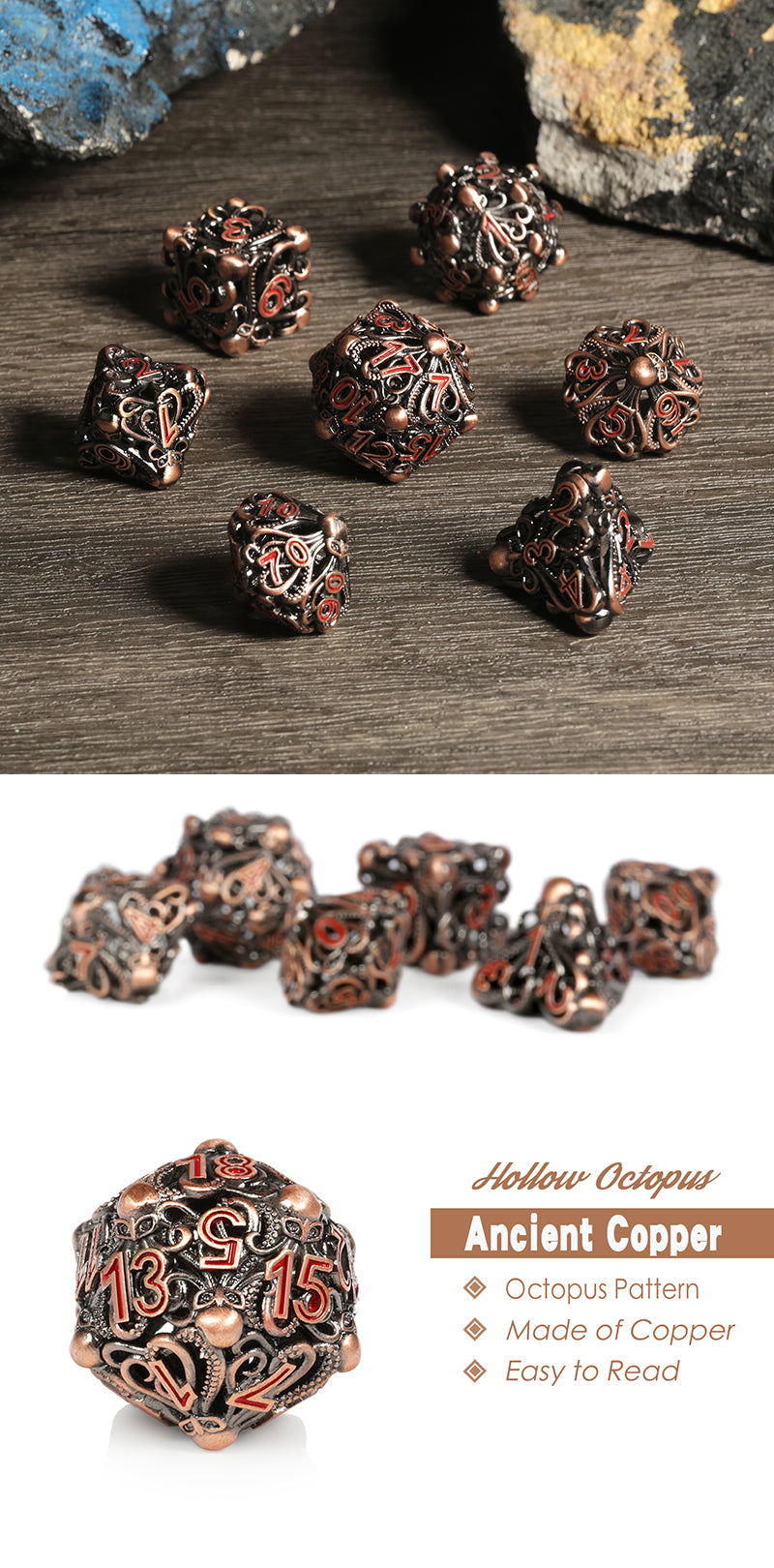 Hollow Dice Set (7pcs) (Kraken) [Red & Copper]
