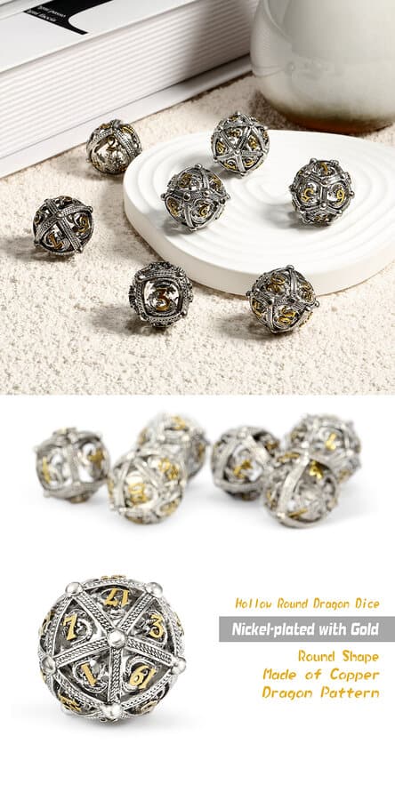 Hollow Orb Dice Set (7pcs) Dragon Silver & Gold