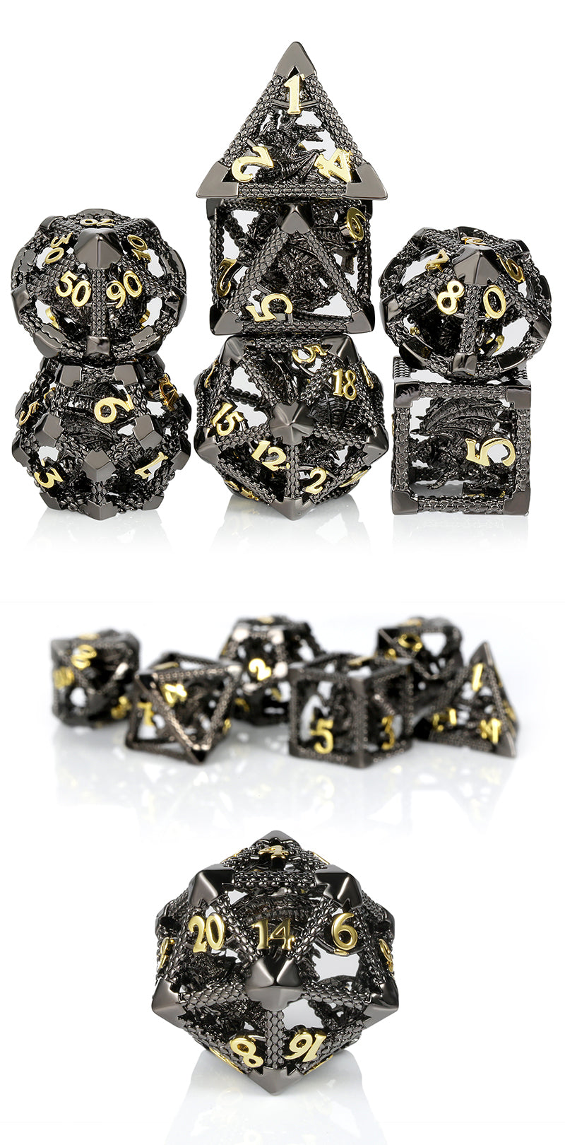 Hollow Dice Set (7pcs) (Dragon Cage) [Black & Gold]
