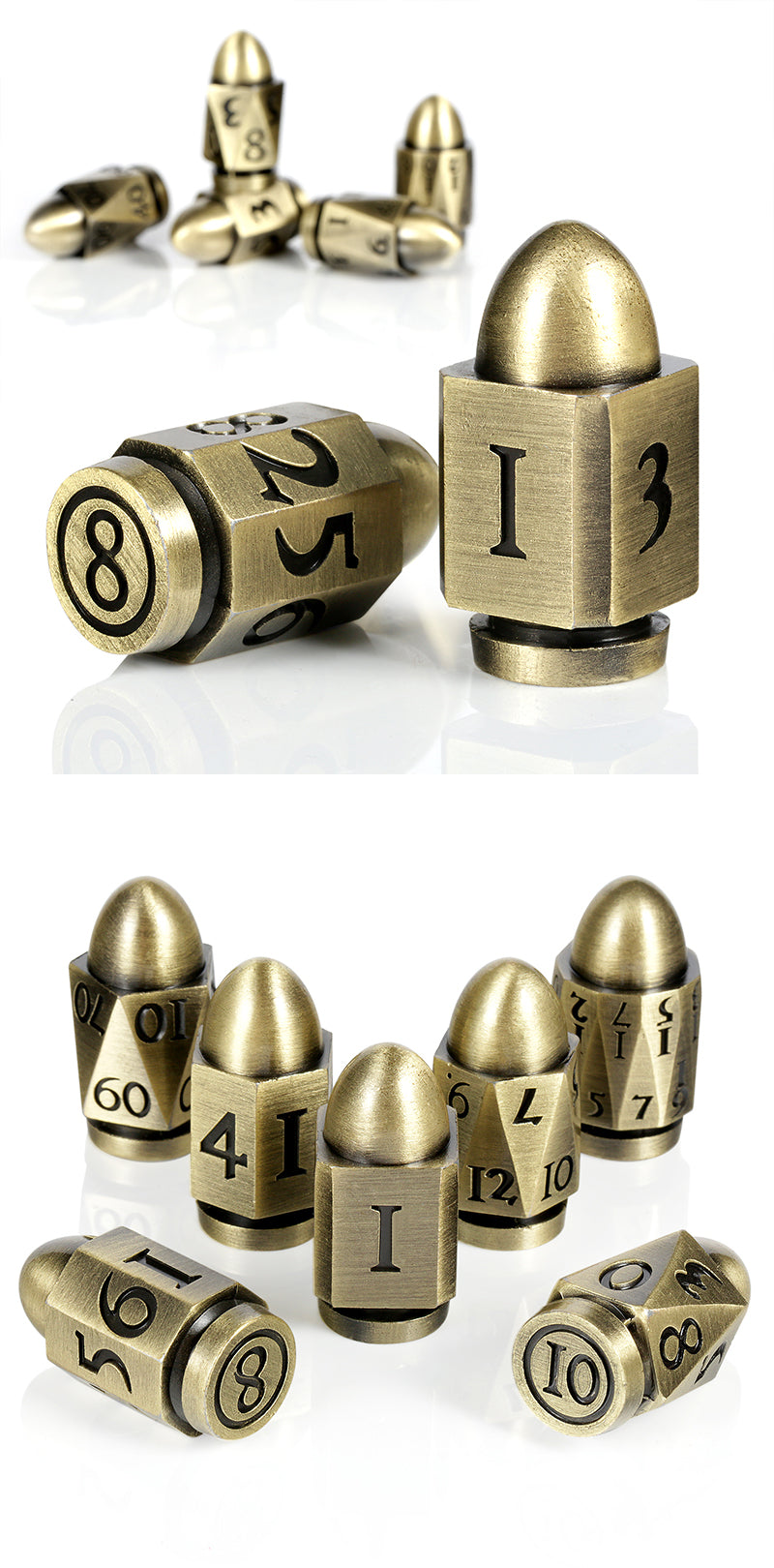 Metal & Enamel Dice Set (7pcs) (Bullet) [Brass]