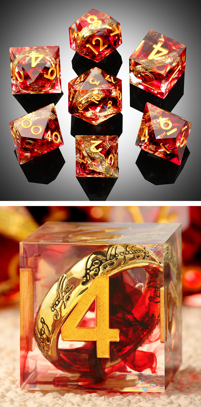 Sharp Edge Dice Set (7pcs) (Rings) [Red]