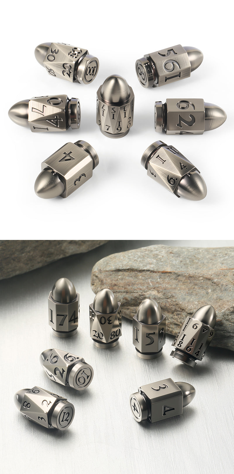 Metal & Enamel Dice Set (7pcs) (Bullet) [Silver]