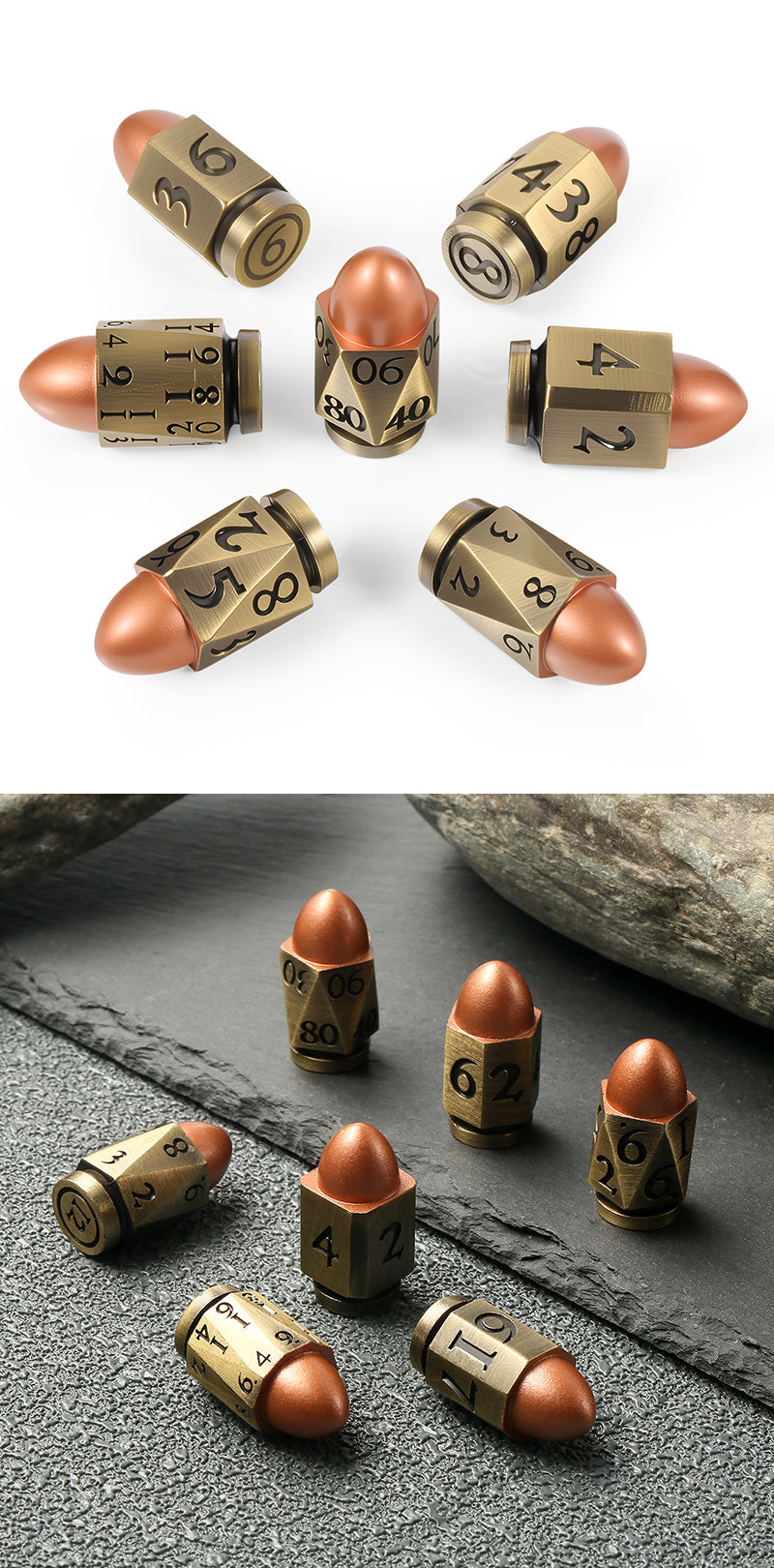 Metal & Enamel Dice Set (7pcs) (Bullet) [Copper & Brass]
