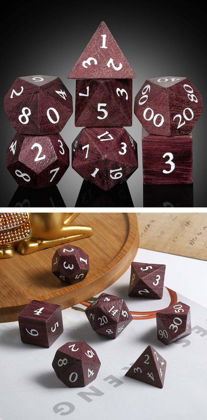 Wooden Dice Set (7pcs) [Purpleheart Wood]