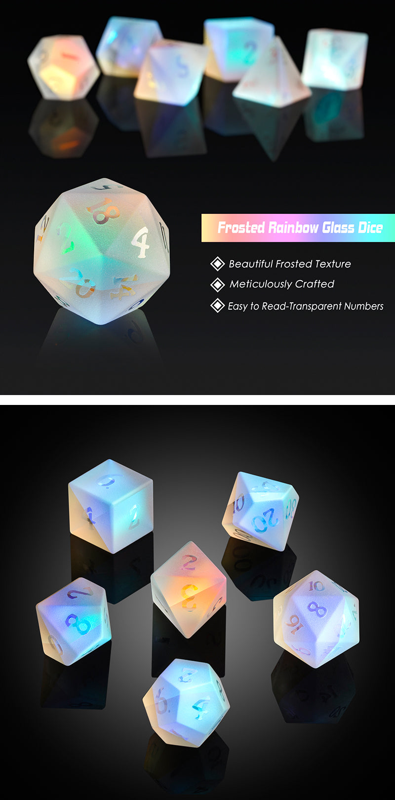 Glass Dice Set (7pcs) [Frosted Rainbow K9 Glass]