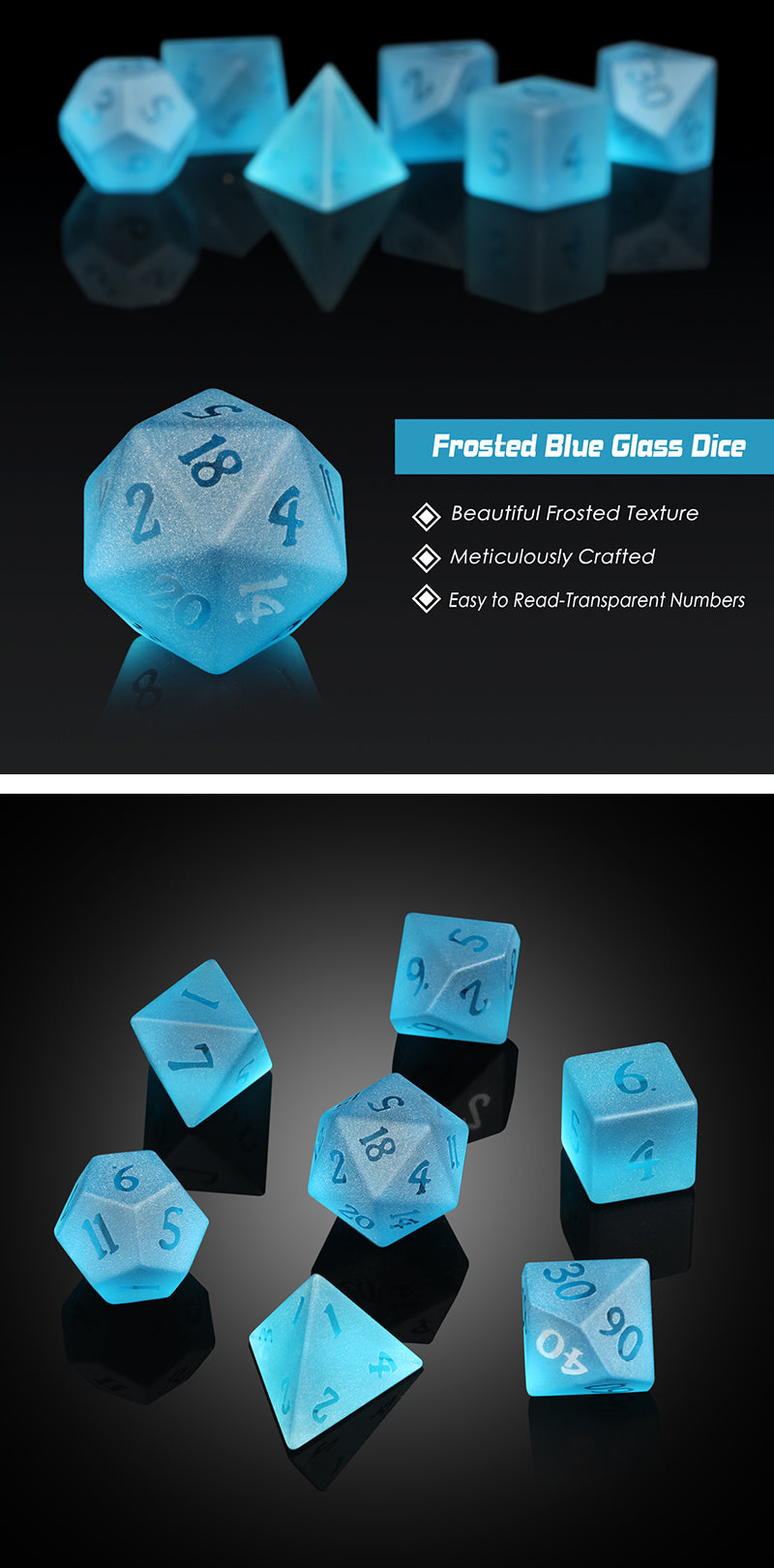 Glass Dice - Frosted Aquamarine Zircon