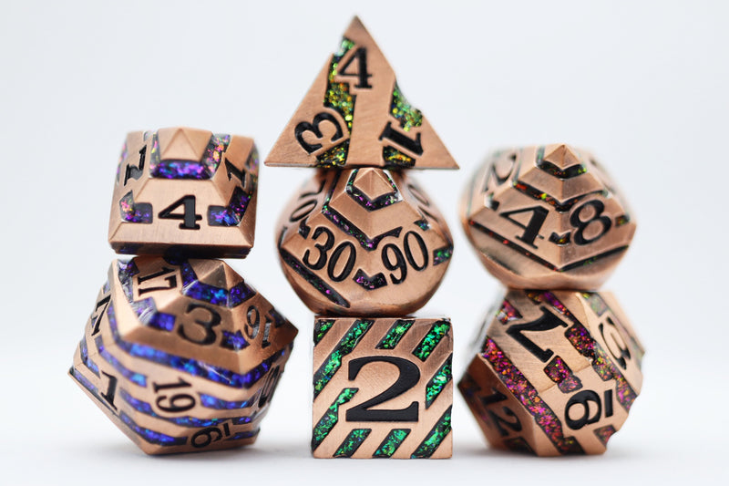 Copper with Rainbow Mica Metal RPG Dice Set