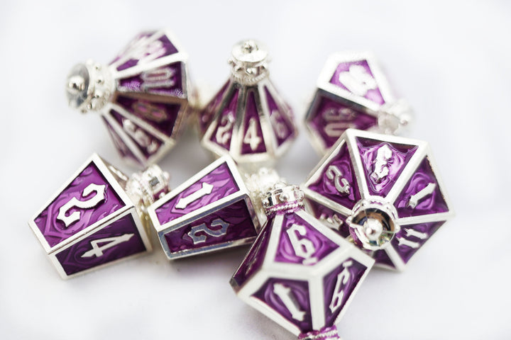 Moonlit Lantern: Silvered Voidfire RPG Metal Dice Set
