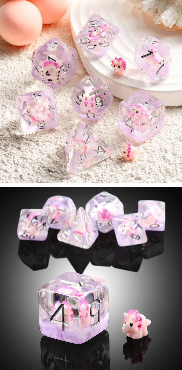 Resin Dice (7) - pink triceratops