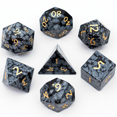 SNOW FLAKE GEMSTONE - ENGRAVED WITH GOLD RPG Dice Set