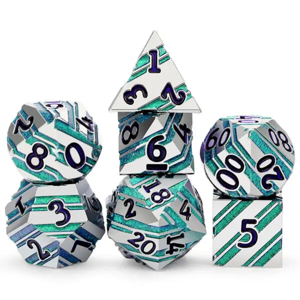 Stripe Caribbean Metal & Enamel 7-Piece Dice Set