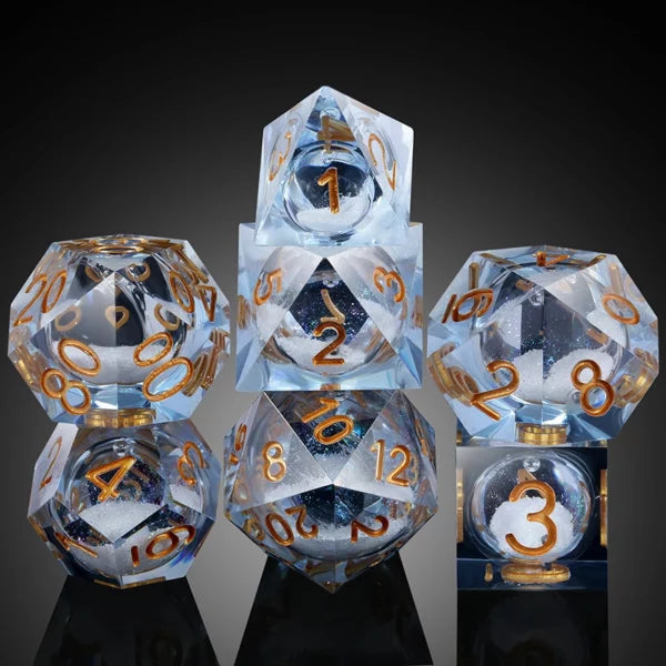 Liquid Core Sharp Edge 7-Piece Dice Set (Winter Wonderland)