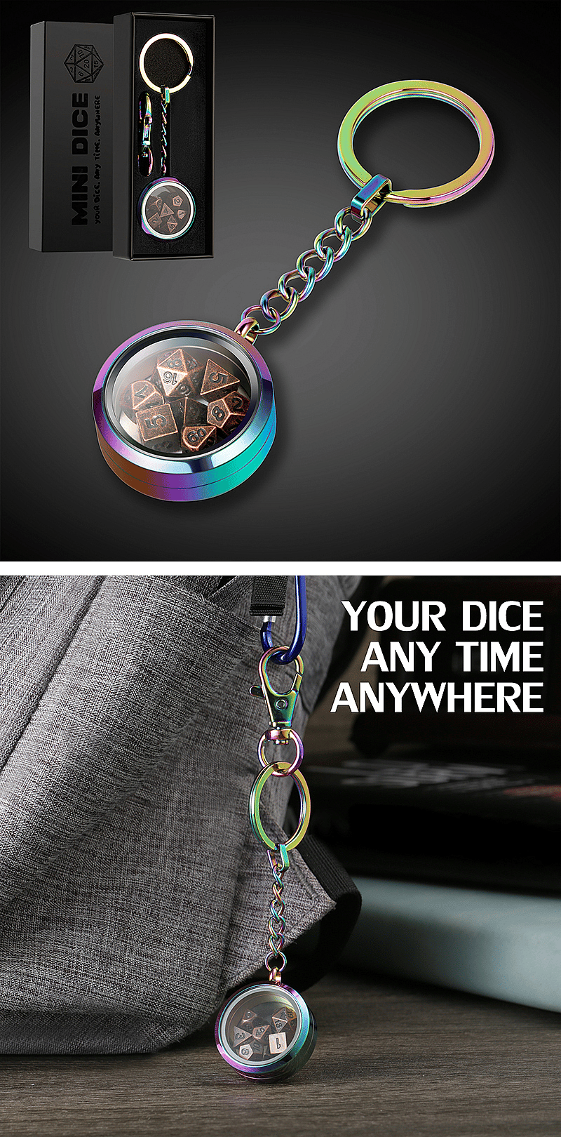 Mini Metal Dice Set Keychain - Iridescence
