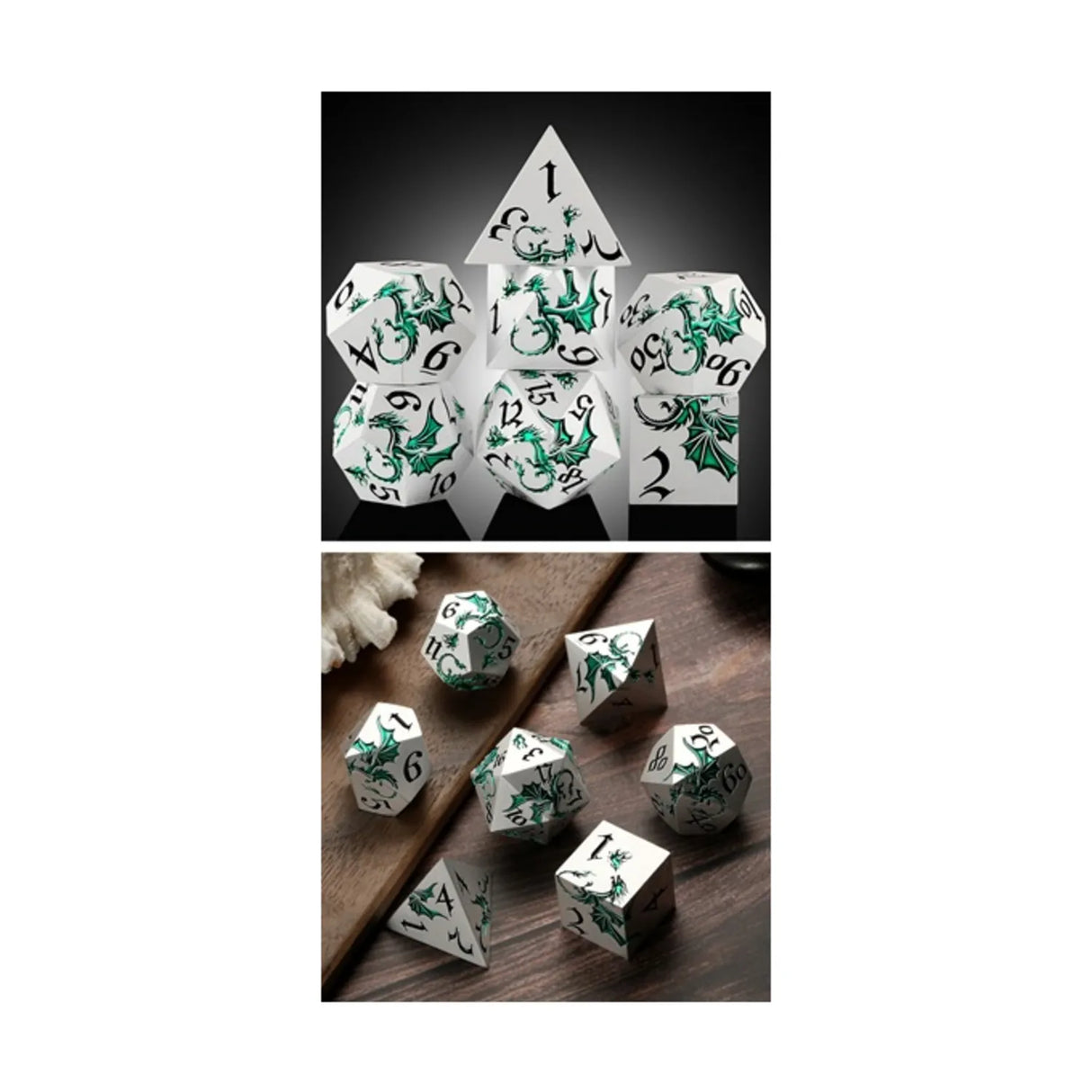 Poly Set Dragon - Green & Silver