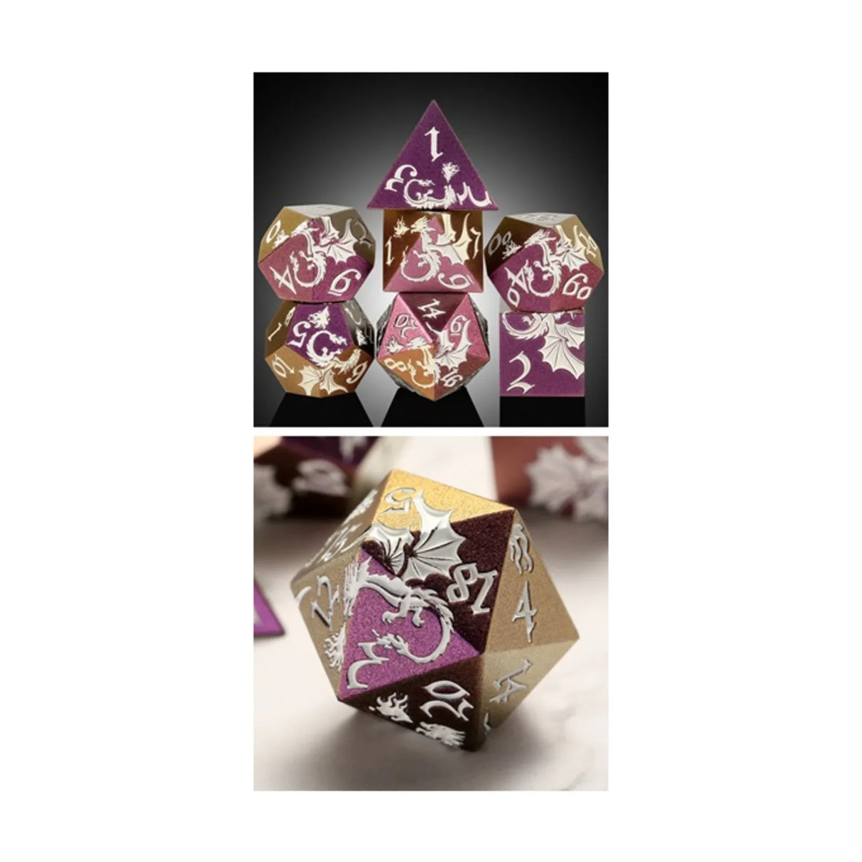 Dice Habit dragon chivalry  Metal and Enamel Polyhedral 7 die set