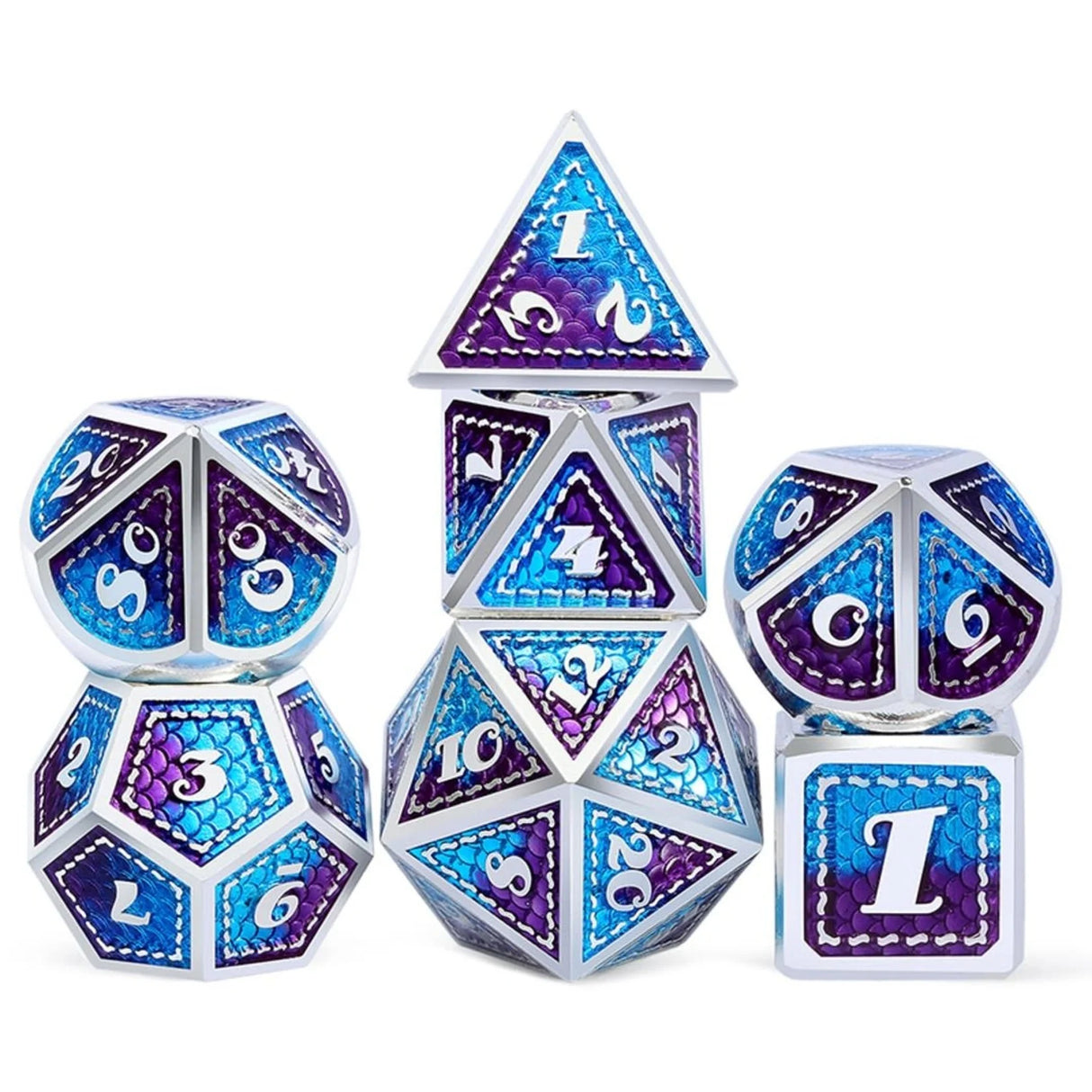 Dice Habit Dragonfly Blue / Purple with Silver Polyhedral 7 die set