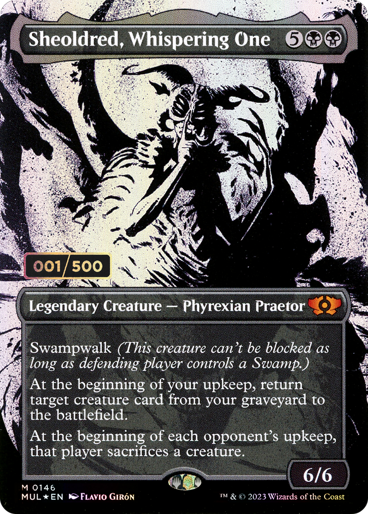 Sheoldred, Whispering One (Serial Numbered) (MUL-146Z) - Multiverse Legends: (Showcase) (Borderless) Foil
