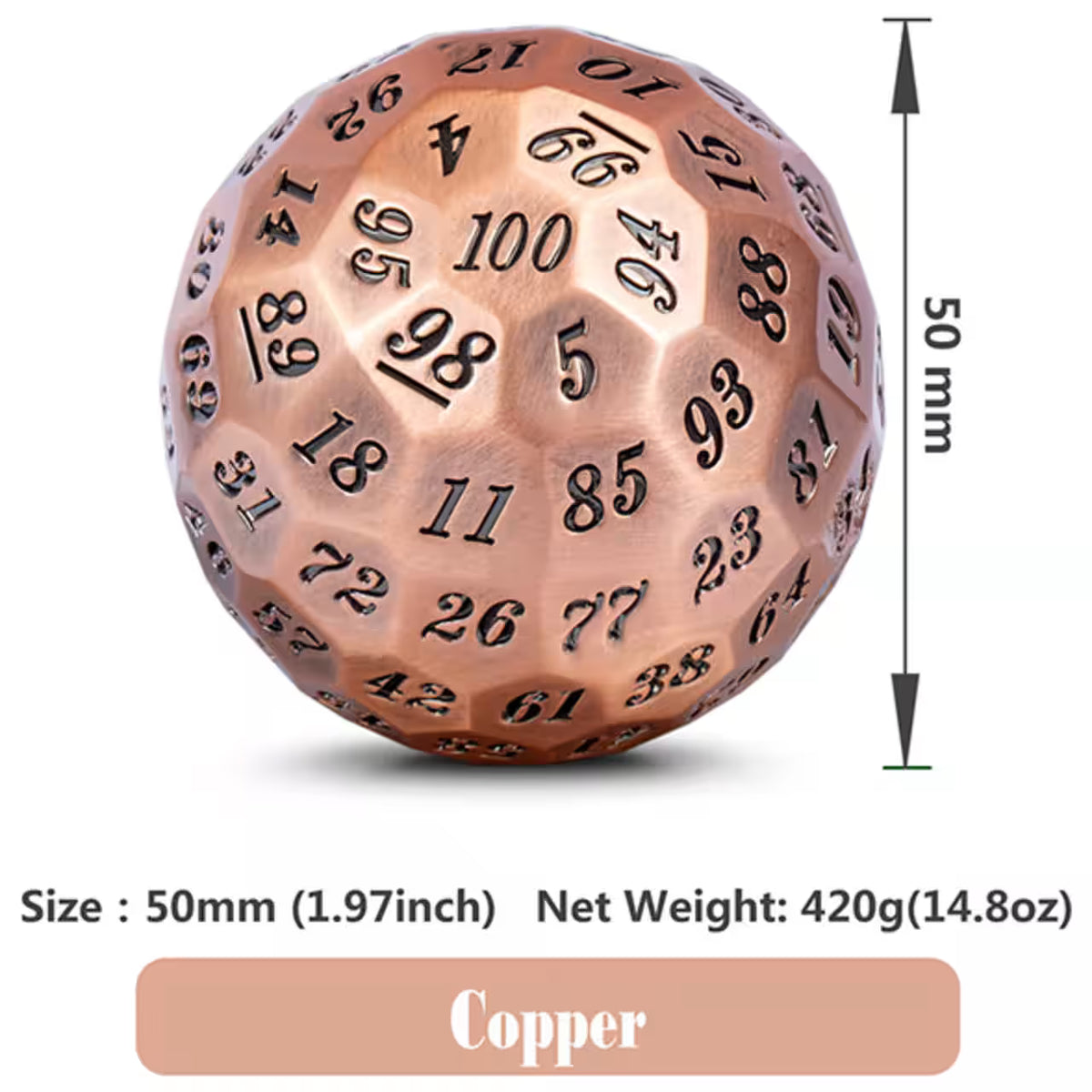metal D100 Dice - Copper