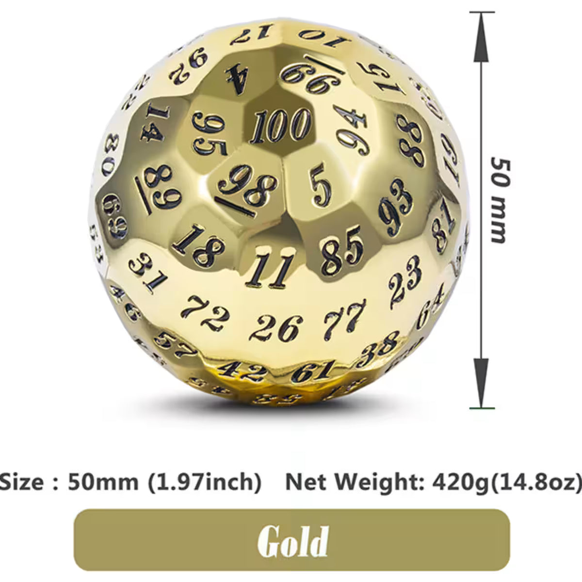 metal D100 Dice - Gold