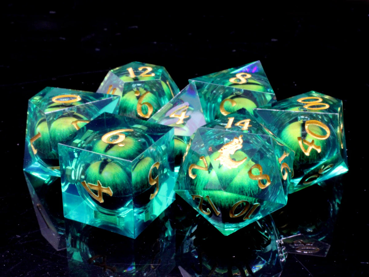 Old School Dice: Sharp Edged 7-Piece Dice Set - Liquid Infused Serpent's Eye
