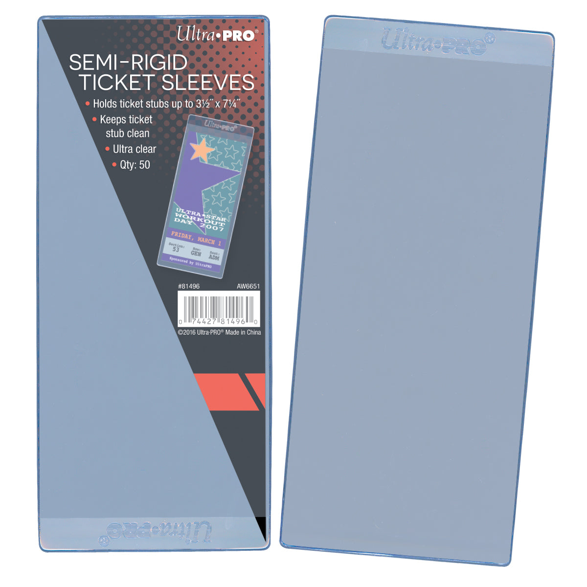 Ultra PRO: Semi Rigid Ticket Sleeves (50ct)